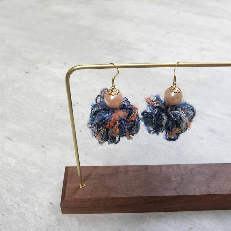 Pink Orange Ball Japanese Handmade Yarn Earrings - Earrings & Clip-ons - Other Man-Made Fibers Blue