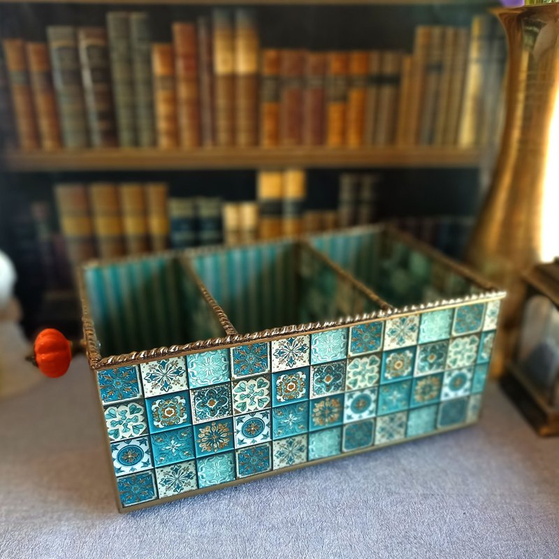 Desk organizer,Brush holder,Cosmetics holder,Tissue box cover,Kitchen organizer - Storage - Wood Blue