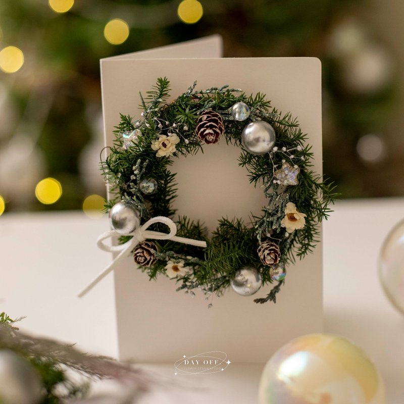 DAY OFF Christmas card can be opened to exchange gifts, handmade card, Christmas wreath card - Dried Flowers & Bouquets - Plants & Flowers 