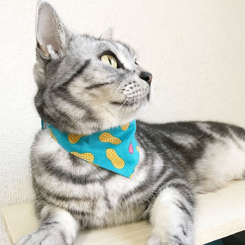 Lemon Pattern Cat Bandana Collar Safety Buckle Safety Collar - ปลอกคอ - ผ้าฝ้าย/ผ้าลินิน สีน้ำเงิน