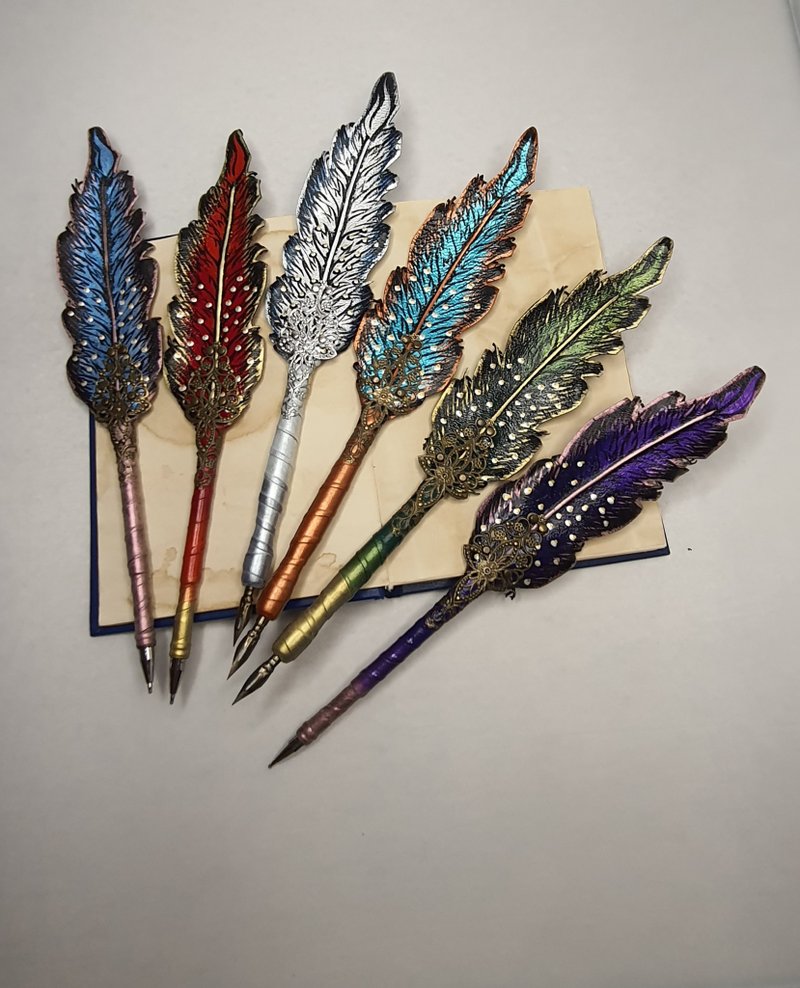 ballpoint pen,leather feather pen,phoenix,hippogriff,wedding pen,dip pen,gift - ปากกา - หนังแท้ หลากหลายสี