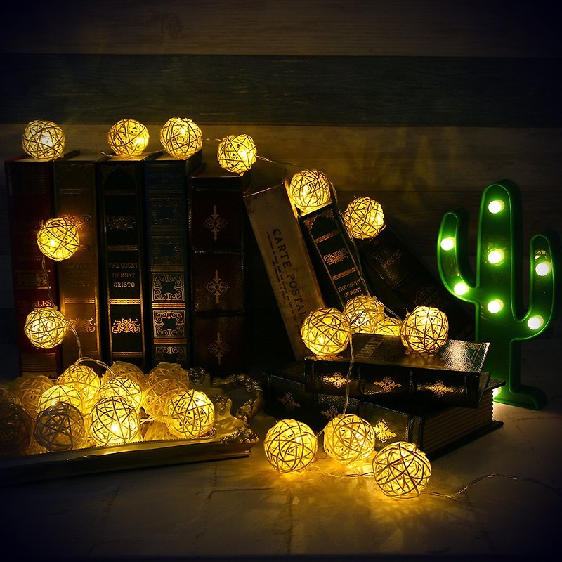 創意燈飾 籐球燈串 電池款 澄黃吉利 長度2M LED氣氛燈 聖誕節 - 燈具/燈飾 - 竹 黃色