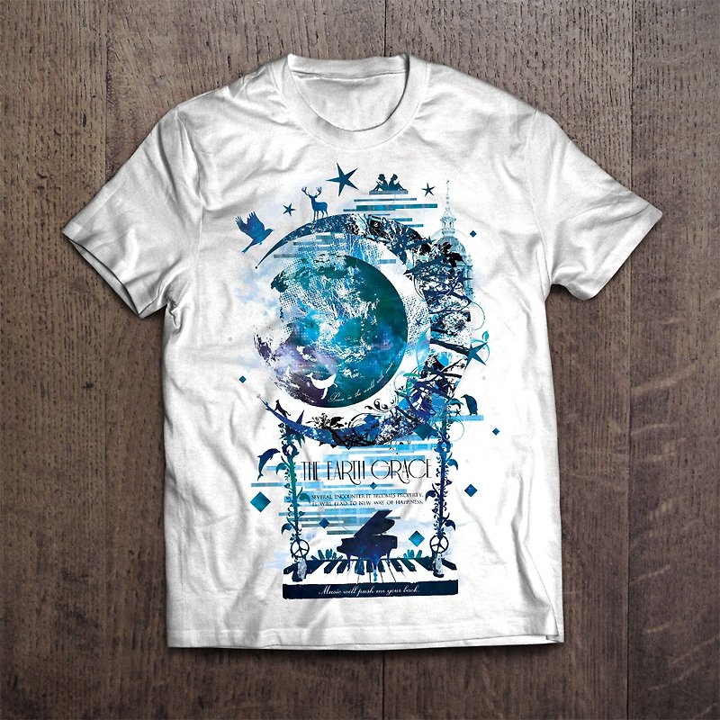 宇宙アートTシャツ THE EARTH GRACE - T 恤 - 棉．麻 白色