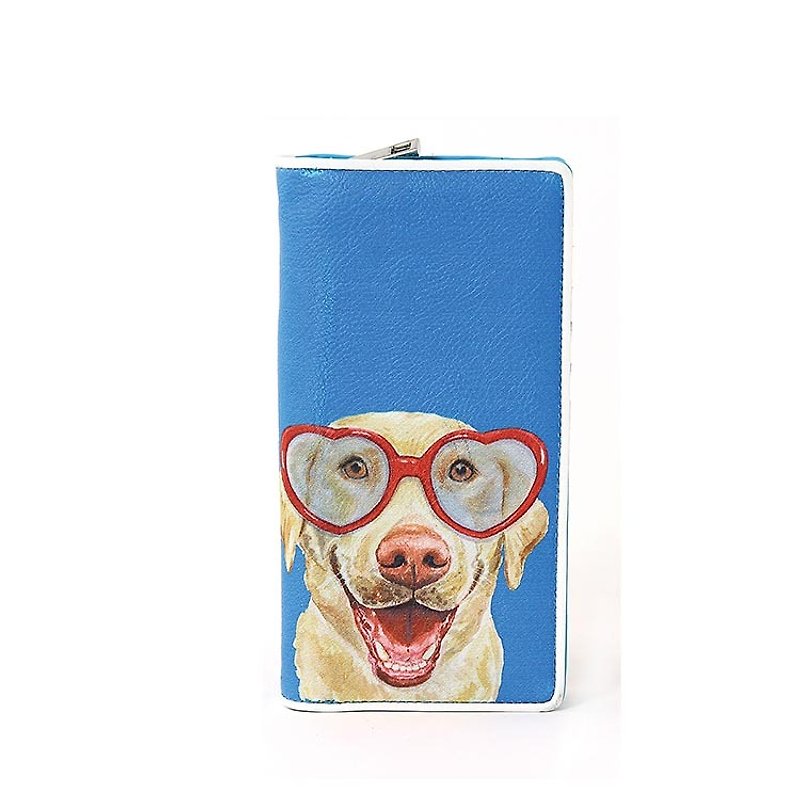 Sleepyville Critters - Labrador Dog With Heart Sunglasses Wallet - Wallets - Faux Leather Blue