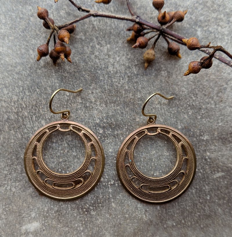 Brass Filigree Disk Earrings - Earrings & Clip-ons - Copper & Brass 