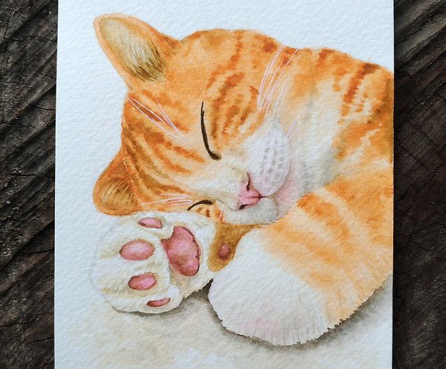 Orange Tabby Cat Watercolor Painting - Original - Shop Ringo-Hand-Painter - Posters - Pinkoi