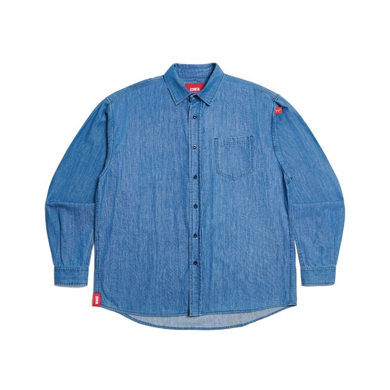 EDWIN 大寬版牛仔長袖襯衫-男款 (中古藍) #襯衫 - 男襯衫/休閒襯衫 - 棉．麻 藍色