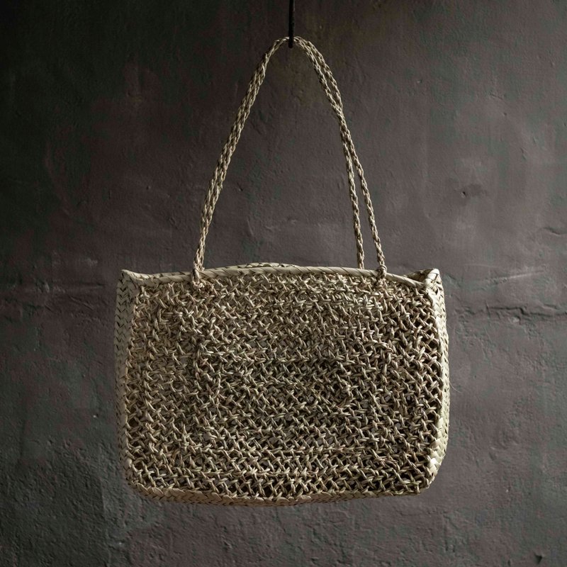 歩兵方陣織りバッグ - トートバッグ・ハンドバッグ - 寄せ植え・花 ブラウン