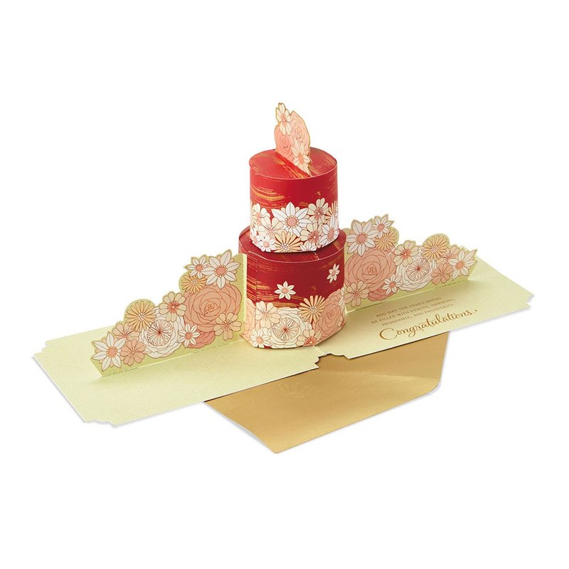 花朵雙層蛋糕【Hallmark-Eight Bamboo傳統古風卡片 結婚賀喜】 - 卡片/明信片 - 紙 多色
