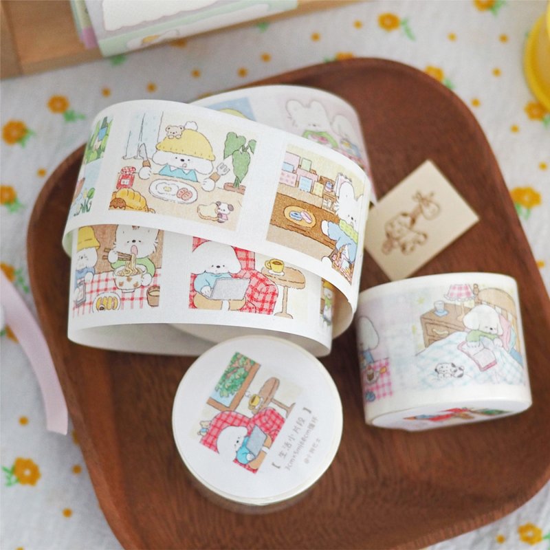 小狗巴士VOL.16 可愛小狗生活小片段 和紙切膜雙透拉絲星閃貼紙卷 - 膠紙/膠帶/紙膠帶 - 紙 多色