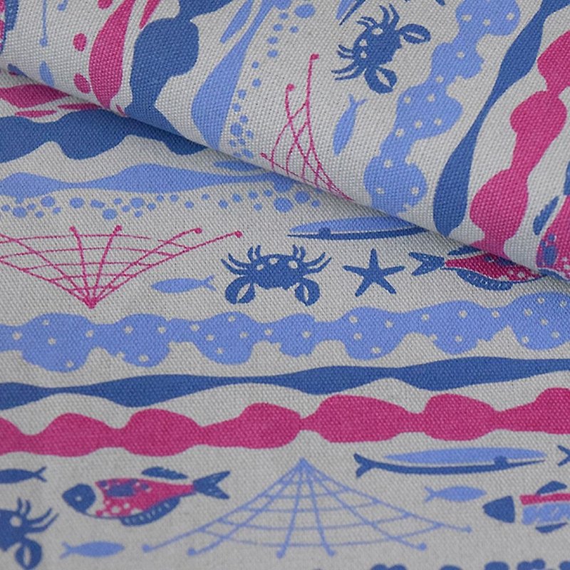 Hand-Printed Cotton Canvas - 250g/y / Fish / Purple Grey Blue - Knitting, Embroidery, Felted Wool & Sewing - Cotton & Hemp 