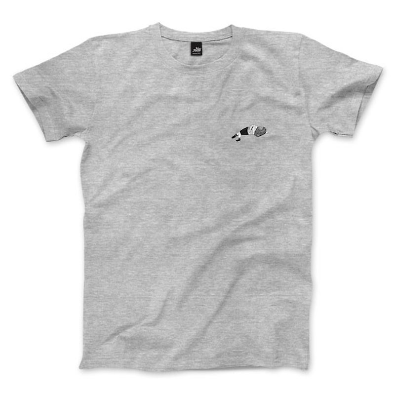 時光旅行之臥 - 深麻灰 - 中性版T恤 - 男 T 恤 - 棉．麻 灰色