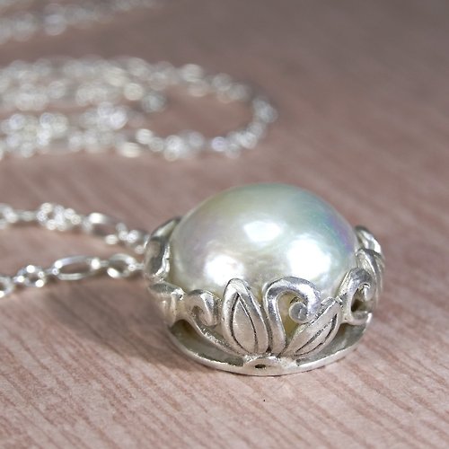 善觀手作 墜子 天然 珍珠 真珠 饅頭大珍珠 925銀飾 項鍊 寶石 飾品 首飾