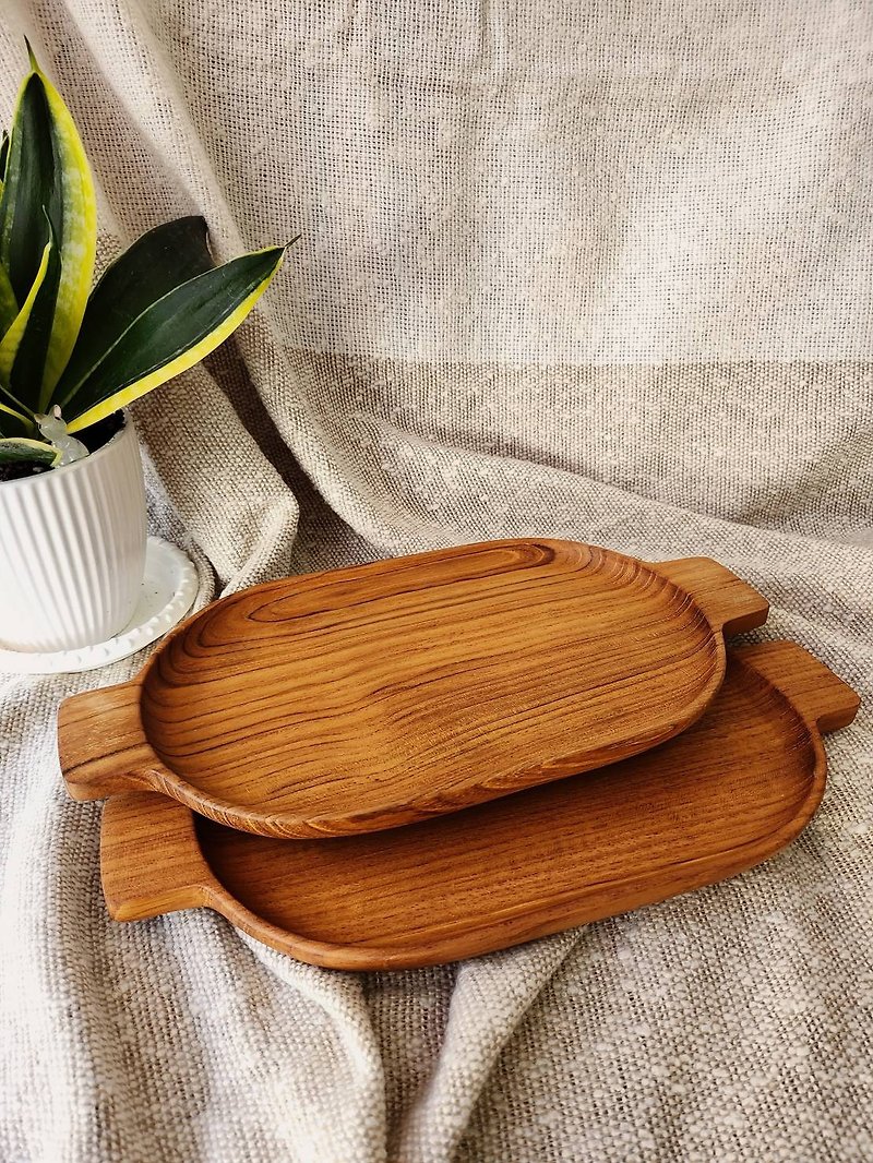 【チークの木ティートレイ】木製ディナートレイ、デザートトレイ - 皿・プレート - 木製 