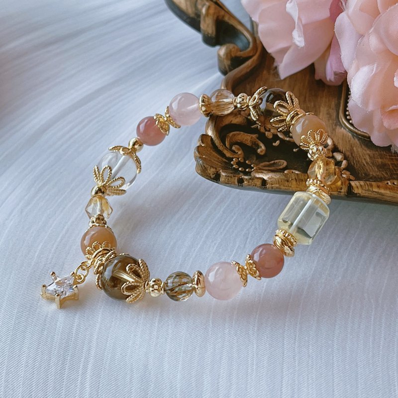 Dawn and Dusk丨Citaline + Rose Quartz丨Lucky, Healing and Improved Sleep丨Customized Crystal Bracelet - Bracelets - Crystal Pink