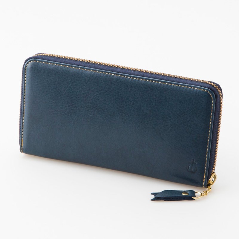Hokkaido cowhide long wallet (round type) Deep indigo navy Navy -MADE IN Kobe- - Wallets - Genuine Leather Blue