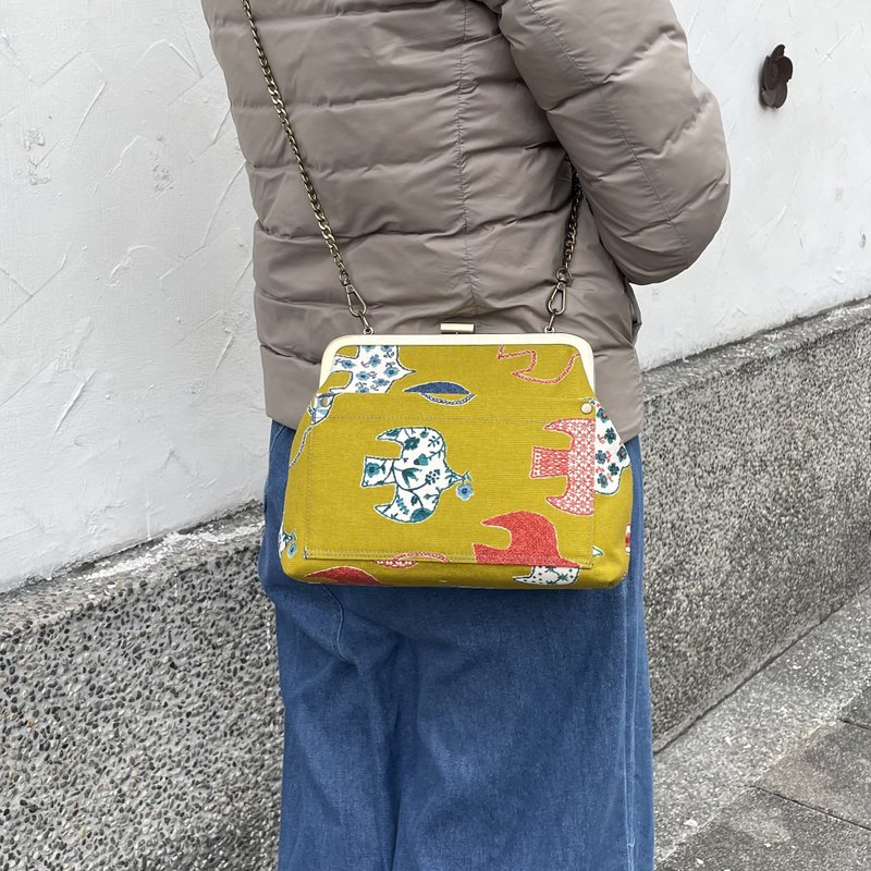 薑黃與鳥 口金包/ 斜背包/ 側背包/ 隨身包 - 側背包/斜背包 - 棉．麻 橘色