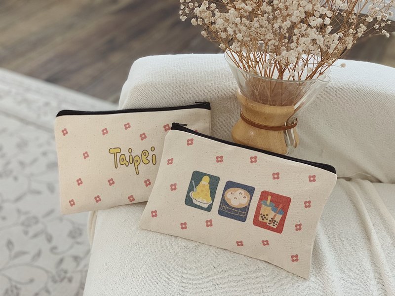 小橘花帆布收納袋/ 提供大量接單客製 - 化妝包/收納袋 - 棉．麻 