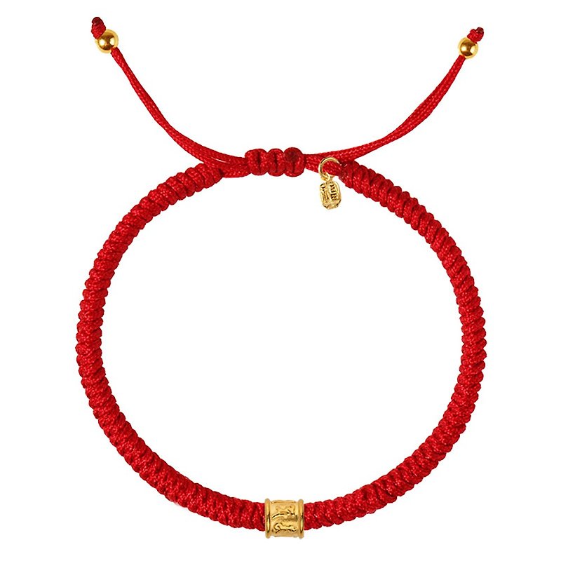 Six-character Proverbs Vajra Knot Hand Rope Untimely Tibetan Orthodox Guardian Gold Hand-woven Men's and Women's Birth Year - Bracelets - Cotton & Hemp Red