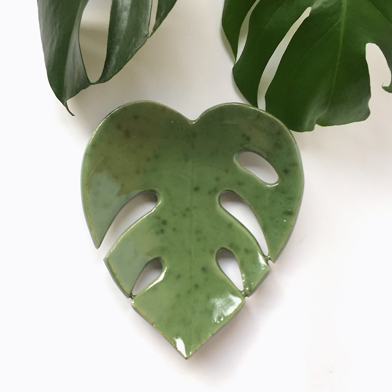 龜背芋手工皂盤  首飾盤 - 花瓶/陶器 - 陶 綠色