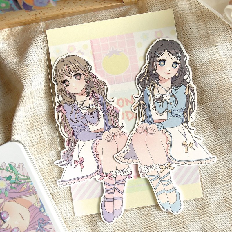 Long-haired girl illustration sticker - สติกเกอร์ - กระดาษ หลากหลายสี