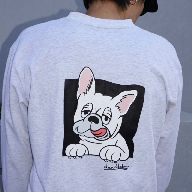 【PEGION】FRENCHI BULL DOG LONG-T -CREAM - Unisex Hoodies & T-Shirts - Cotton & Hemp White