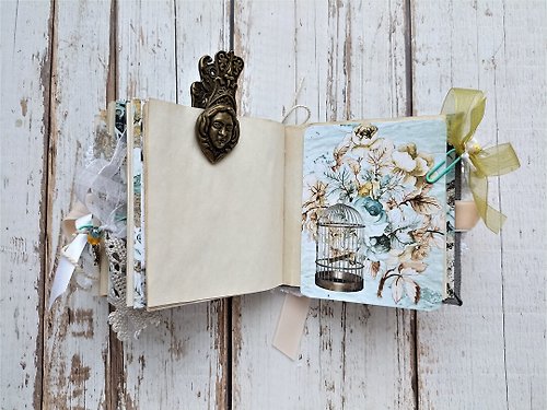 Vintage angel junk journal handmade lace Tiny mint diary for sale homemade  blank