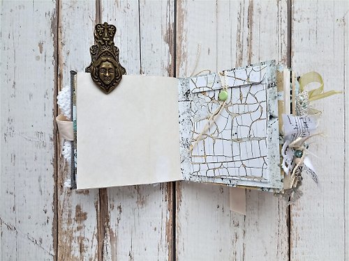 Vintage angel junk journal handmade lace Tiny mint diary for sale homemade  blank