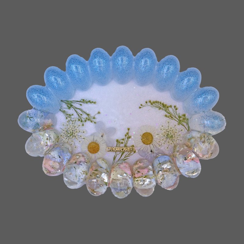 夏日漣漪雛菊押花置物碟 - 擺飾/家飾品 - 黏土 藍色
