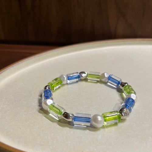 KAREN JEWELRY 夏日藍綠銀隔珠珍珠手環 串珠手環