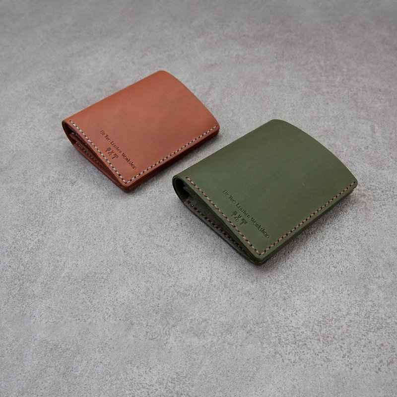 Leather wallet short clip wallet straight change genuine leather hand-sewn custom gift gift - กระเป๋าสตางค์ - หนังแท้ สีนำ้ตาล