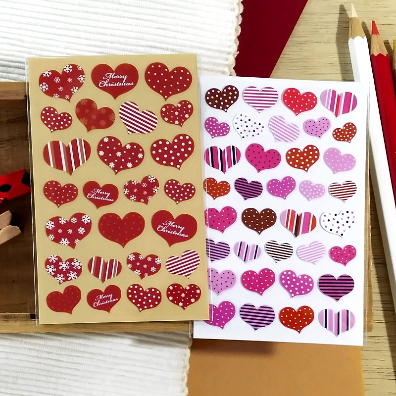 Christmas Heart Stickers (2 Pieces Set) - Stickers - Waterproof Material Red