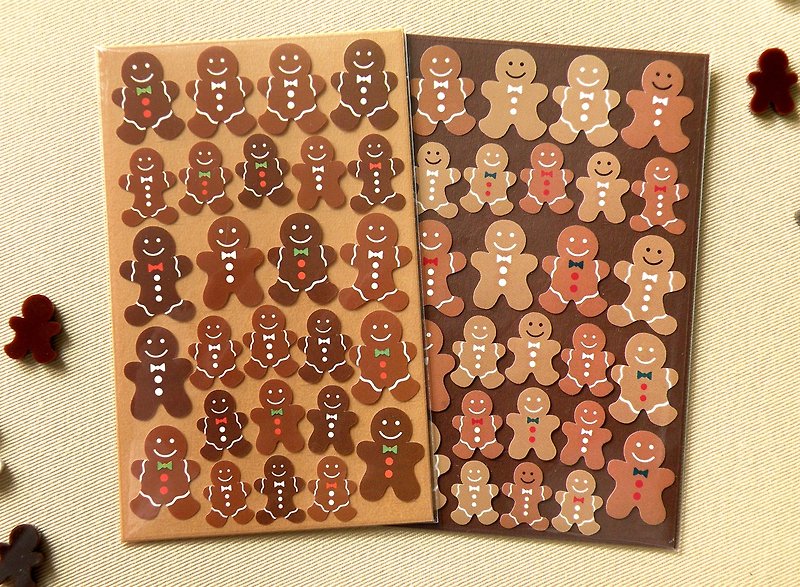 Gingerbread Man Stickers (2 Pieces Set) - สติกเกอร์ - วัสดุกันนำ้ สีนำ้ตาล