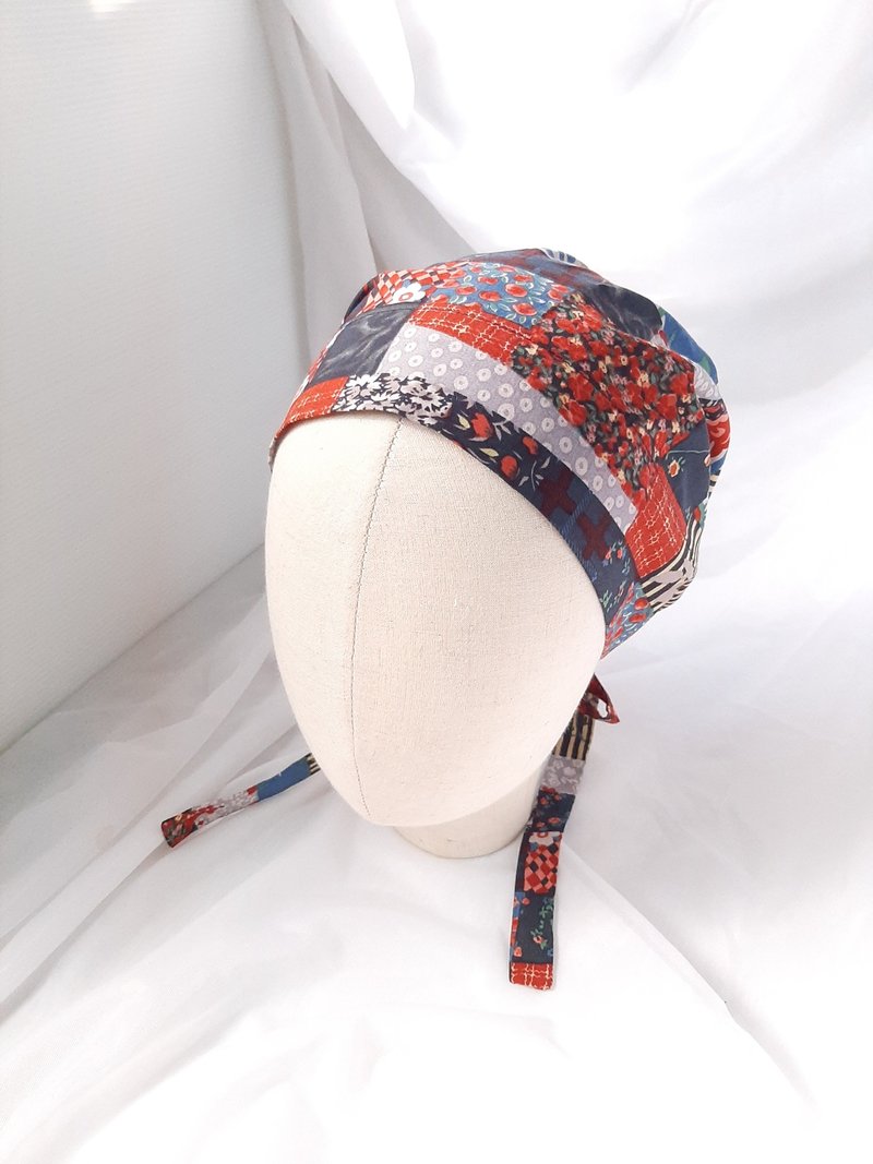 Red patchwork cotton turban hat - หมวก - ผ้าฝ้าย/ผ้าลินิน หลากหลายสี