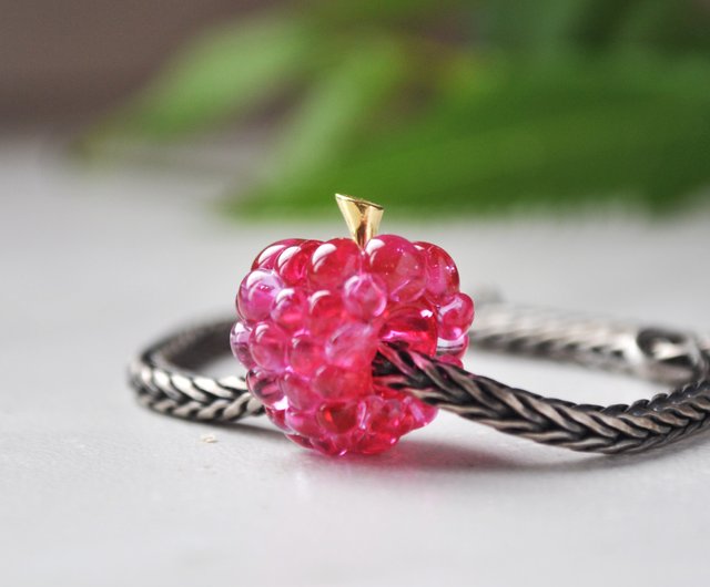 Pink raspberry charm for bracelet Murano glass bead Christmas gift Birthday  gift