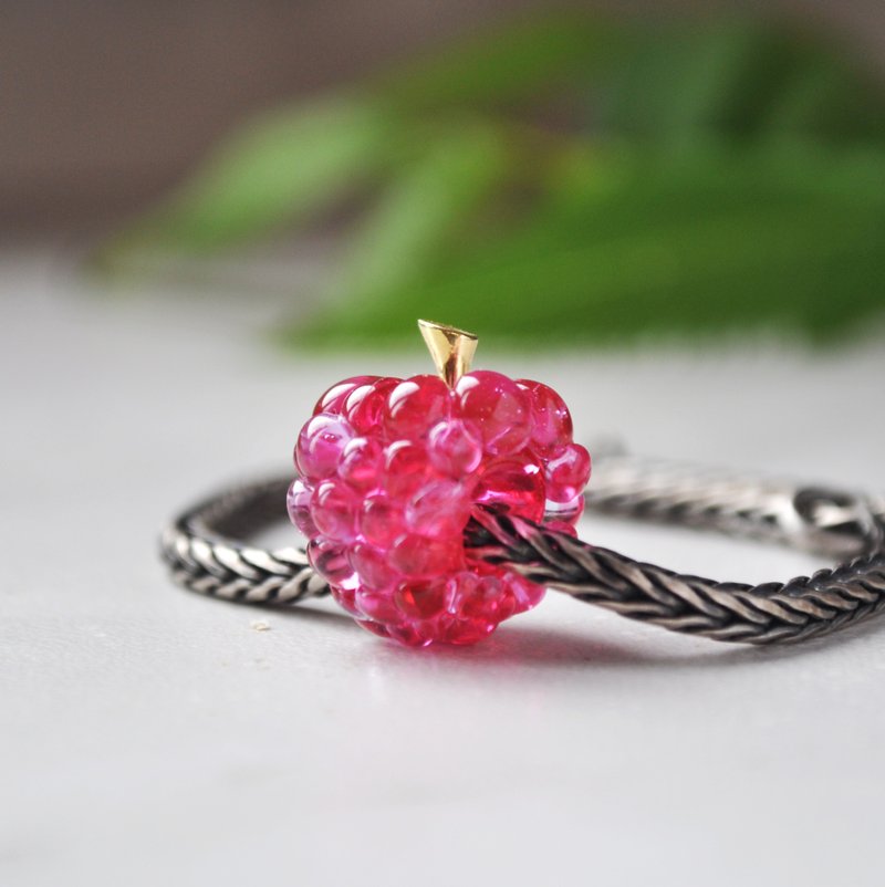 Pink raspberry charm for bracelet Murano glass bead Christmas gift Birthday gift - พวงกุญแจ - แก้ว สึชมพู