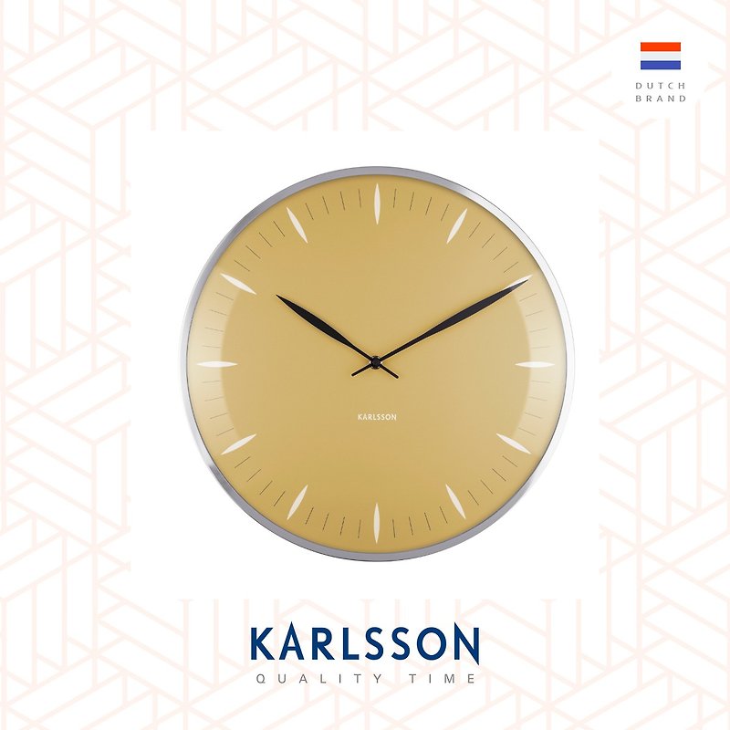 カールソン、オランダ、掛け時計 リーフマスタードイエロー、ドームガラス - 時計 - ガラス イエロー