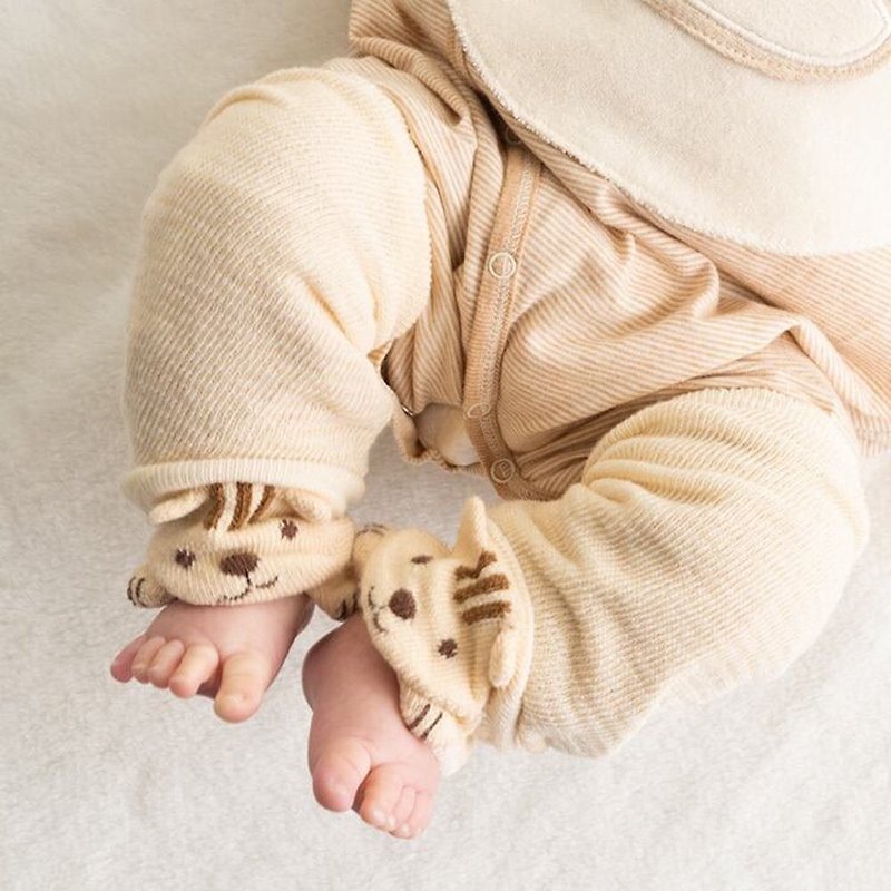 Y-1374 100% Organic Cotton Chipmunk Leg Warmers Suitable for Ages 0-4 Popkins Baby Made in Japan - ถุงเท้าเด็ก - ผ้าฝ้าย/ผ้าลินิน สีนำ้ตาล
