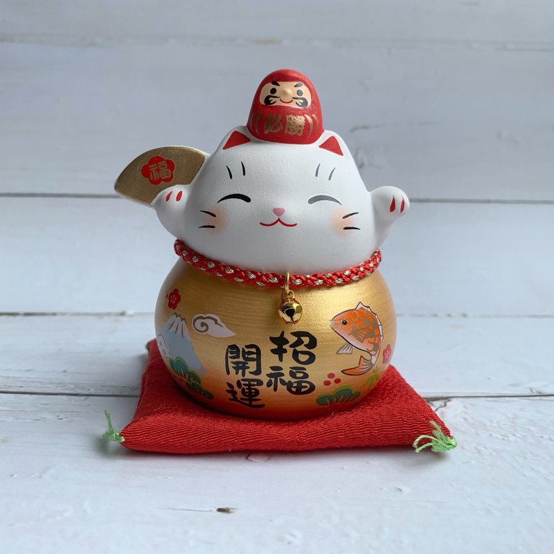 彩耀必勝達摩與招財貓-金福扇/小-預購 - 擺飾/家飾品 - 陶 
