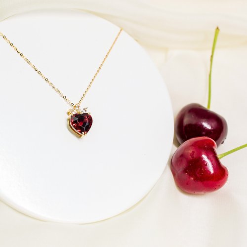 Purplemay Jewellery 純18K金天然紅石榴石鑽石項鍊 草莓吊墜項鍊 客製化設計訂製 P046