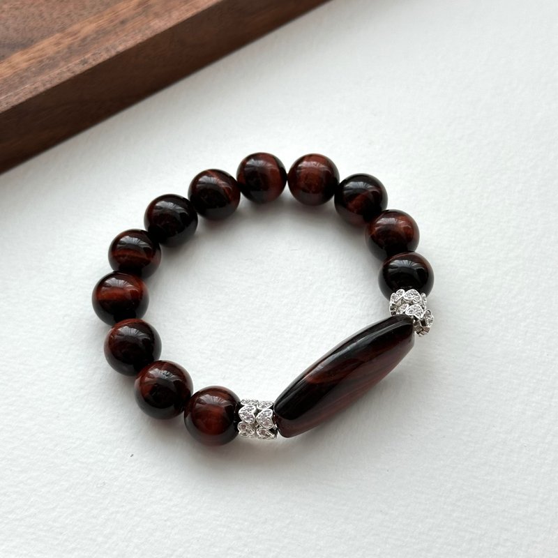 [Gemini Stone] Red Tiger Eye Heart Silver Bracelet Passionate and Brave Overcoming Timidity and Determination - Bracelets - Semi-Precious Stones Red