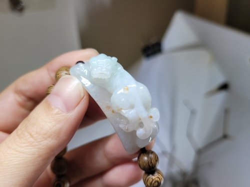 螺絲帽帽工作室 【親翠】天然翡翠 豹型灑金如意尾絕美貔貅手牌