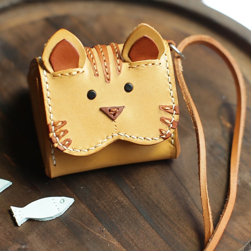 Royal rice ball small orange cat tabby cat animal three-dimensional coin purse - Coin Purses - Genuine Leather Orange