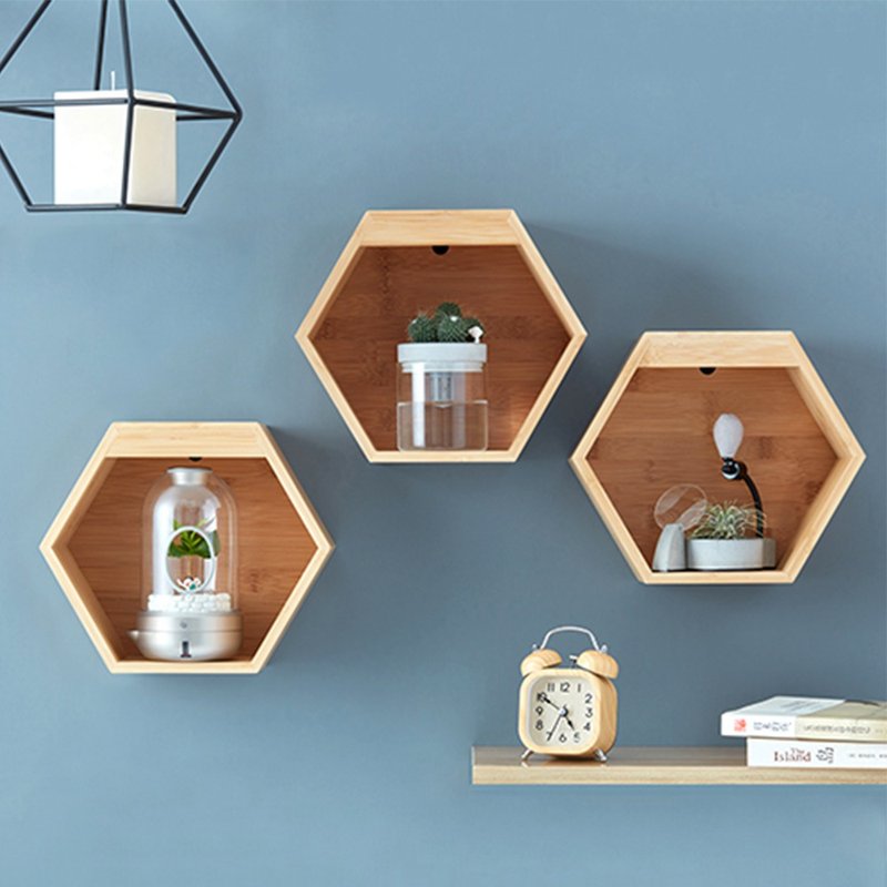 Hexagonal display rack home decoration simple decoration display rack bamboo - Items for Display - Bamboo Brown