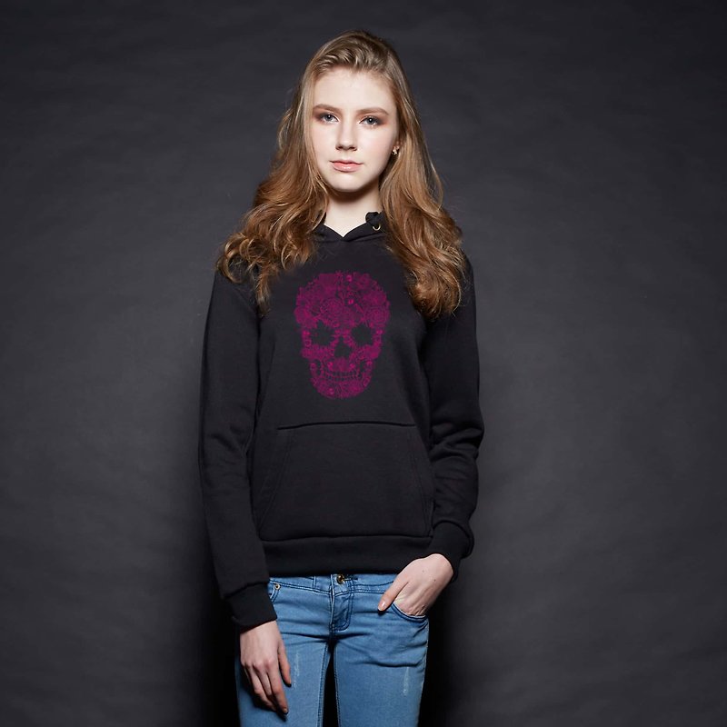 British Fashion Brand [Baker Street] Blossom Skull Printed Hoodie - Unisex Hoodies & T-Shirts - Cotton & Hemp Black