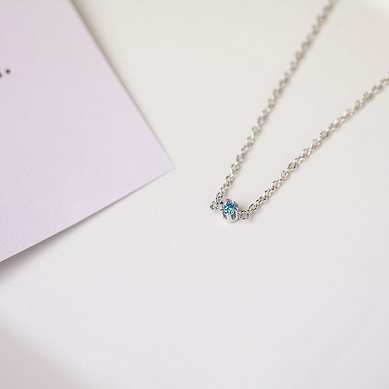 Single diamond delicate 925 sterling silver necklace - Collar Necklaces - Sterling Silver Silver
