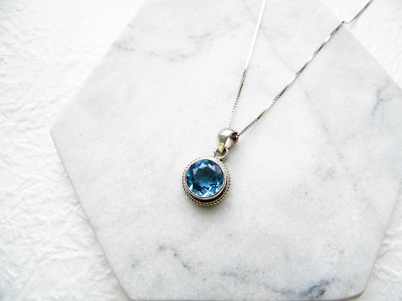 Blue Topaz Sterling Silver necklace simple striped mosaic made by hand in Nepal - Necklaces - Gemstone Blue