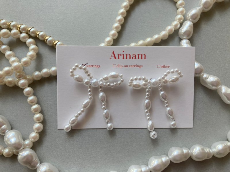 ribbon pearl ( earrings ) - Hair Accessories - Pearl White