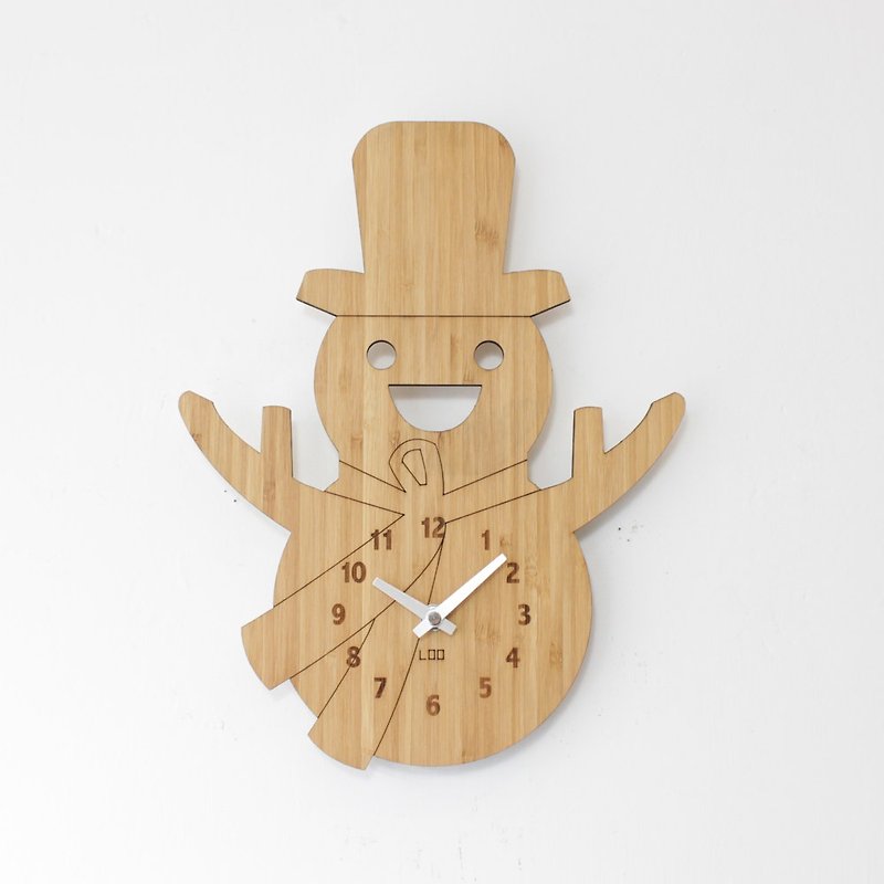 LOO Wall Clock . Snowman - Clocks - Bamboo Brown