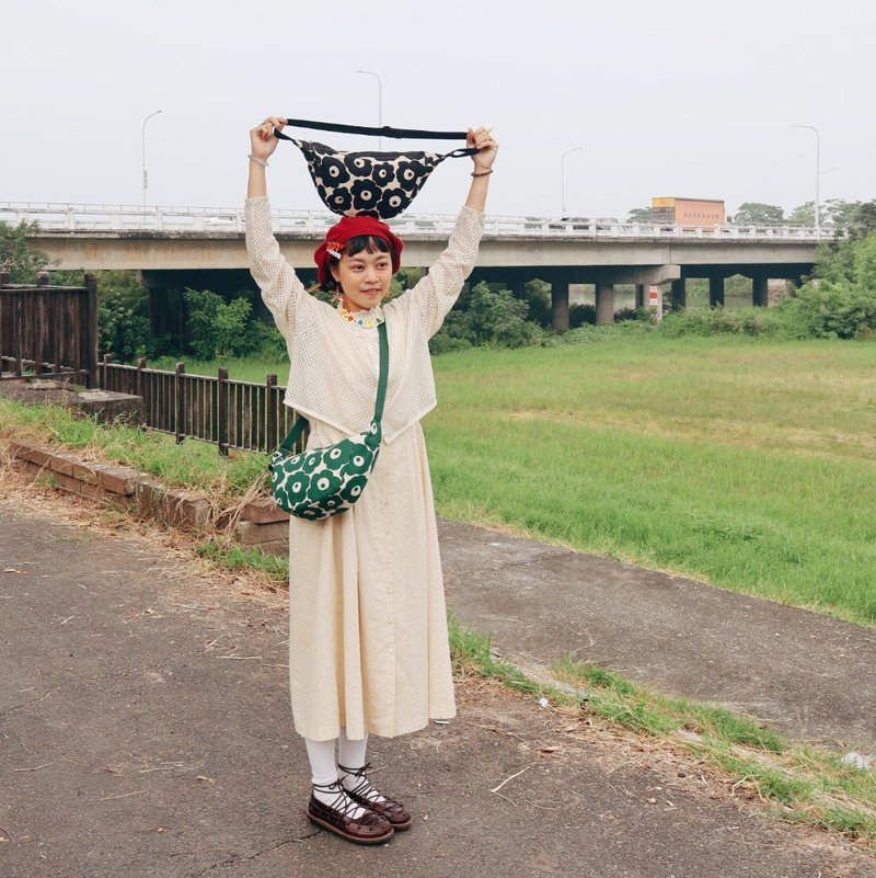 Half Moon Crossbody Bag/Round Poppy Flower Two Colors - Messenger Bags & Sling Bags - Cotton & Hemp Multicolor